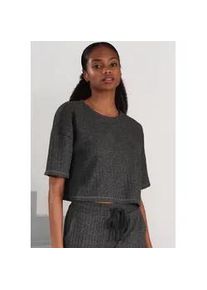 3/4-Arm-Shirt Lascana, Damen, Gr. 44/46, grau (anthrazit, melange), Rippware, Obermaterial: 56% Polyester, 41% Viskose, 3% Elasthan, meliert, unifarben, figurumspielend kurz, Rundhals, Shirts 3/4-Arm-Shirt, Lounge-/Strickshirt aus weichem Strick, Loungewear