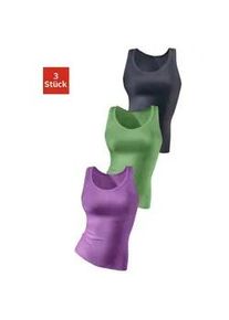 H.I.S. Tanktop H.I.S, Damen, Gr. 40/42, bunt (flieder, gr&uuml;n, anthrazit), Feinripp, Obermaterial: 100% Baumwolle, unifarben, Basic, k&ouml;rpernah normal, tiefer Rundhals, Tops Tanktop, aus weicher Rippqualit&auml;t aus Baumwolle