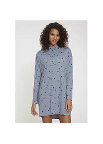 Nachthemd Vivance DREAMS, Damen, Gr. 32/34, N-Gr, blau (graublau gemustert), Single Jersey, Obermaterial: 50% Baumwolle, 50% Viskose, gemustert, loose fit, hoch geschlossener Ausschnitt, Manschette, Kleider Nachthemd, in Hemd-Stil