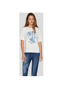 Print-Shirt Rabe ""Rabe Casual-Shirt mit Denim-Print und Strassdetails"", Damen, Gr. 42, beige, 95%Baumwolle 5%Elastan, feminin, tailliert, Kurzarm, Shirts