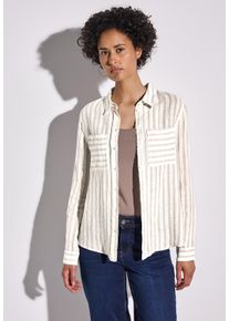 Street One Damen Hemdbluseschwarz moonstone sand, casual, Gr. 42, gestreift, Web, Obermaterial: 100% Leinen, Blusen, mit Streifen Muster