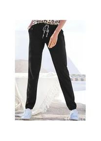 Schlafhose Lascana, Damen, Gr. 44/46, N-Gr, schwarz, Single Jersey, Obermaterial: 50% Baumwolle, 50% Viskose, unifarben, bequem lang, Hosen Schlafhose, Uni oder mit tollem Animal-Print