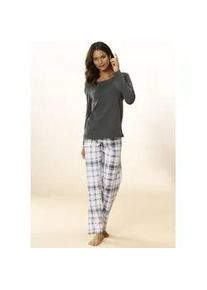 Pyjama Arizona, Damen, Gr. 52/54, grau (dunkelgrau, wei&szlig;), Single Jersey, Obermaterial: 100% Baumwolle, kariert, Basic, Basic lang, Rundhals, eingesetzt, Homewear-Sets Pyjama, mit Karomuster, Topseller