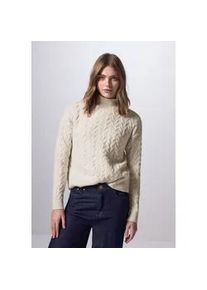 Strickpullover STREET ONE STUDIO, Damen, Gr. 46, wei&szlig; (cream wei&szlig; melange), Web, 35% Baumwolle, 32% Polyacryl, 28% Polyester, 5% Elasthan, unifarben, normal kurz, hoch geschlossener Ausschnitt, B&uuml;ndchen, Pullover Strickpullover, aus softem Materialmix