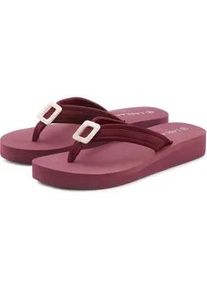 Badezehentrenner Lascana "Sandale, Badeschuh, Pantolette, Badelatsche, Flip Flop", Damen, Gr. 37, rot (bordeaux), Obermaterial: 100% Textilmaterial. Decksohle: 100% Synthetik. Laufsohle: 100% Synthetik, unifarben, Schuhe, Zehentrenner, Badeschuh mit Zier Applikation VEGAN