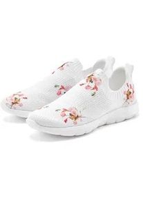 Sneaker Lascana, Damen, Gr. 42, wei&szlig;, Obermaterial: 100% Textilmaterial. Decksohle: 100% Textilmaterial. Futter: 100% Textilmaterial. Laufsohle: 100% Synthetik, Mesh, gebl&uuml;mt, mehrfarbig, Basic, Schuhe Sneaker, zum Reinschl&uuml;pfen mit blumigem Muster VEGAN