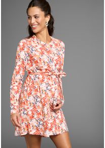 Neun Monate Damen Umstandskleid "Kurzes Schwangerschafts-Kleid mit Knopfleiste, Minikleid"aprikot geblümt, modisch, Gr. 44, geblümt, bedruckt,