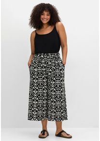 Große Größen Weite 7/8-Hose mit Smokbund und Ethnoprint Gr. 54 schwarz von sheego für Damen