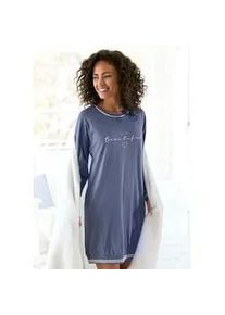 Nachthemd Vivance DREAMS, Damen, Gr. 36/38, N-Gr, blau, Single Jersey, Obermaterial: 100% Baumwolle, unifarben, Basic, bequem kurz, Rundhals, Rippb&uuml;ndchen, Kleider Nachthemd, mit Ripp-Abschl&uuml;ssen