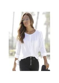 Schlupfbluse Buffalo, Damen, Gr. 36, wei&szlig;, Web, Obermaterial: 100% Viskose, leicht transparent, unifarben, figurumspielend h&uuml;ftlang, Rundhals, Blusen Schlupfbluse, mit Knopfleiste, Basic, Langarmbluse, Topseller