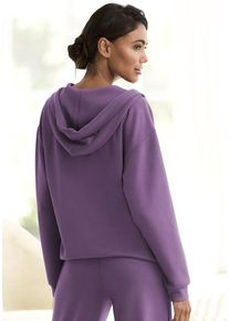 French Connection Hoodie lila Gr. 44/46 für Damen. V-Ausschnitt und Logodruck. Bequem