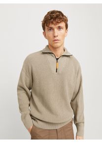 Jack & Jones JACK & JONES Herren Troyer "JCOOUTDOOR KNIT HALF ZIP HIGH NECK SN", beige, modisch, Gr. S, unifarben, Strick, Obermaterial: 80% Baumwolle, 20% Nylon,