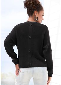 Lascana Damen Rundhalspullover, schwarz, casual, Gr. 32, unifarben, Strick, Obermaterial: 50% Viskose, 28% Polyester, 22% Polyamid, Pullover, mit