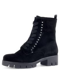 Gabor Damen Schnürstiefelette, Gr. 43, schwarz, Veloursleder, unifarben, modisch, Schuhe, Blockabsatz, Plateau, Schnürboots mit Strasssteinen verziert