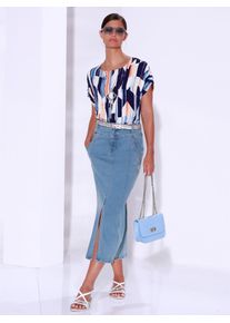 CRÉATION L CREATION L Damen Kurzarmbluse, blau, Gr. 40, gemustert, 100% Viskose, Blusen