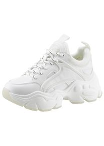 Buffalo Damen Sneaker "BINARY", Gr. 39, weiß, Lederimitat, Textil, sportlich, Schuhe, in monochromer Optik, Freizeitschuh, Halbschuh, Schnürschuh