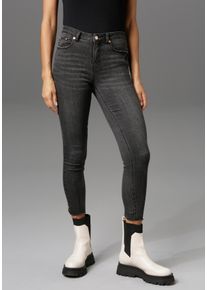 Aniston CASUAL Damen Skinny-fit-Jeans, schwarz, modisch, Gr. 38, unifarben, leichte Abriebeffekte, Destroyed-Effekte, Denim/Jeans, Obermaterial: 70%
