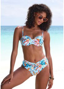 Venice Beach Damen Bügel-Bandeau-Bikini-Top "Caru", blau, Gr. 36, bedruckt, Recycling-Polyamid, Bikini-Oberteile, mit modernem Allover-Print