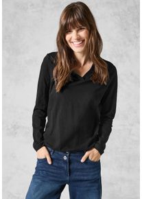 Cecil Damen Langarmshirt, schwarz, casual, Gr. XS, unifarben, Web, 100% Baumwolle, Shirts, aus reiner Baumwolle