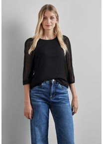 Street One Damen Chiffonbluse, schwarz, casual, Gr. 36, unifarben, Stoff, 100% Polyester, Blusen, Rundhalsausschnitt