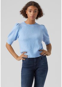 Véro Moda VERO MODA Damen Kurzarmpullover "VMDOFFY 2/4 O-NECK PULLOVER GA NOOS", blau, modisch, Gr. S, meliert, Strick, Obermaterial: 94% Polyester, 3%