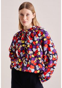 Seidensticker Damen Klassische Bluse "Schwarze Rose", blau, Gr. 44, gemustert, 100% Viskose, Blusen, Langarm Kragen Druck
