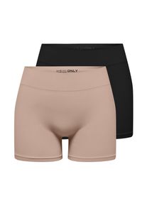 Only Damen Hotpants "ONLVICKY S-LESS MINI SHORTS 2-PACK"schwarz pack:schwarz, rugby tan, modisch, Gr. XS, unifarben, Obermaterial: 94% Polyamid, 6%