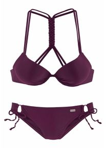 Buffalo Damen Push-Up-Bikini, rot, Gr. 34, unifarben, Flechtoptik, Polyamid, Bikini-Sets, mit geflochtenem Rückendetail