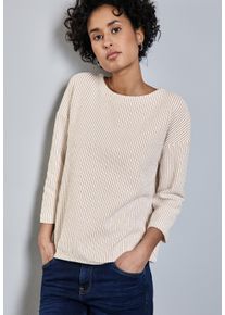 Street One Damen 3/4 Arm-Pullover, beige, casual, Gr. 34, gestreift, Strick, Obermaterial: 85% Baumwolle, 13% Polyester, 2% Elasthan, Pullover, mit