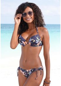 Lascana Damen Bikini-Hose "Malia", grau, Gr. 32, bedruckt, floral, Microfaser, Polyamid, Microfaser, Badehosen, zum Binden mit tropischem Print