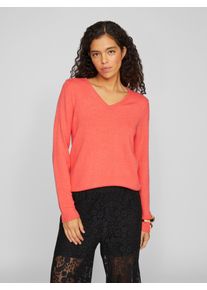 Vila Damen V-Ausschnitt-Pullover "VIRIL V-NECK L/S KNIT TOP - NOOS", rot, modisch, Gr. M, meliert, Feinstrick, Obermaterial: 50% Viskose, 27% Nylon,