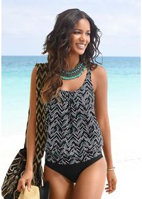 Lascana Damen Oversize-Tankini, schwarz, Gr. 36, bedruckt, Polyamid, Bikini-Sets, mit grafischem Print