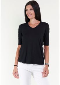 Seidel Moden Damen V-Shirt, schwarz, casual, Gr. 54, unifarben, Jersey, Obermaterial: 95% Viskose, 5% Elasthan, Shirts, mit Halbarm aus softem