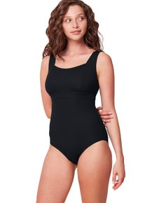 Triumph Damen Badeanzug "Summer Glow OW 03 sd", schwarz, modisch, Gr. 42, unifarben mit Farbeinsatz, strukturiert, Waffelmuster, Microfaser,
