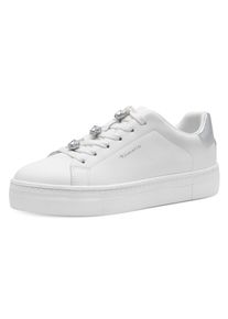 Tamaris Damen Plateausneaker, Gr. 36, weiß, Lederimitat, unifarben, sportlich, Schuhe, Freizeitschuh, Halbschuh, Schnürschuh mit Schmucksteinen