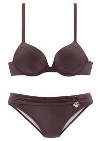 s.Oliver Damen Push-Up-Bikini, braun, Gr. 36, Microfaser, Polyamid, Bikini-Sets, mit Zierring an der Hose