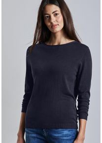 Street One Damen Strickpullover, blau, casual, Gr. 42, unifarben, Strick, Obermaterial: 60% Viskose, 40% Baumwolle, Pullover, mit Rollsaum am