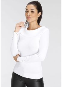 Melrose Damen Carmenpullover, weiß, feminin, Gr. 42, unifarben, Feinstrick, Obermaterial: 70% Viskose, 30% Polyamid, Pullover, mit Zierknöpfen