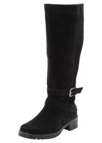 sheego Damen Weitschaftstiefel "Große Größen", Gr. 38, schwarz, Obermaterial: 100% Leder, klassisch, Schuhe, mit Ziernähten und Schnallenbändern