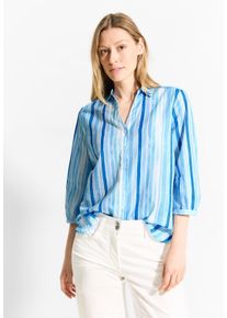 Cecil Damen Hemdbluse, blau, casual, Gr. XXL, gestreift, Web, 100% Baumwolle, Blusen, mit Knopfleiste
