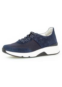 Damen Keilsneaker, Gabor Rollingsoft, Gr. 42, blau, Textil, Veloursleder, sportlich, Schuhe, Freizeitschuh, Halbschuh, Schnürschuh, Logoschriftzug an