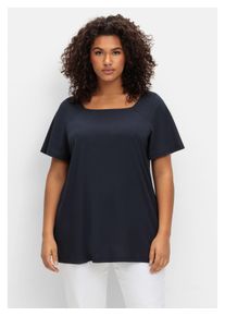 sheego Damen T-Shirt "Große Größen", blau, feminin, Gr. 44, unifarben, Obermaterial: 50% Baumwolle, 50% Modal, Shirts, mit Flügelärmeln und