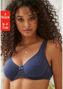 Nuance Damen T-Shirt-BH, Gr. 80, blau, Spitze, Jersey, Obermaterial: 85% Baumwolle, 10% Polyamid, 5% Elasthan, Basic, BHs, mit Bügel und