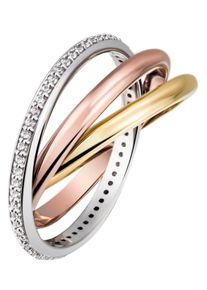 Firetti Damen Goldring "Schmuck Geschenk Gold 585, verschlungen, tricolor-Optik, massiv", 58, 0,27 ct SI = kleine Einschlüsse, Gelbgold 585-Weißgold