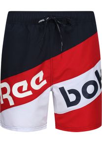 Reebok Herren Badeshorts "Ryan", blau, sportlich, Gr. M, Microfaser, Obermaterial: 100% Polyester, Badehosen, asymmetrisch gestreift, geteilter