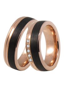DOOSTI Trauring "Schmuck Geschenk Edelstahl Trauring Ehering Partnerring LIEBE", 56,mit Zirkonia, Edelstahl-Carbon, 6,5mm, rosa, Edelstahl, Carbon,