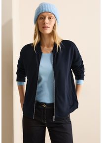 Cecil Damen Sweatblazer, blau, casual, Gr. XL, unifarben, Web, Obermaterial: 77% Polyester, 19% Viskose, 4% Elasthan, Blazer, mit Taschen