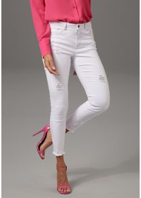 Aniston CASUAL Damen Skinny-fit-Jeans, weiß, modisch, Gr. 36, unifarben, Destroyed-Effekte, Denim/Jeans, Web, Obermaterial: 98% Baumwolle, 2%