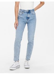 Only Damen High-waist-Jeans "ONLEMILY STRETCH HW ST AK DNM CRO789NOOS", blau, modisch, Gr. 26, unifarben, Denim/Jeans, Obermaterial: 99% Baumwolle,