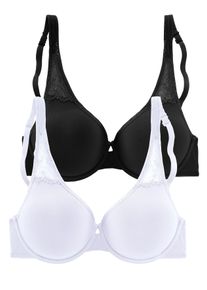 Petite Fleur Damen T-Shirt-BH, Gr. 85, schwarz-weiß, Jersey, Spitze, Obermaterial: 89% Baumwolle, 6% Viskose, 5% Elasthan, klassisch, BHs, aus